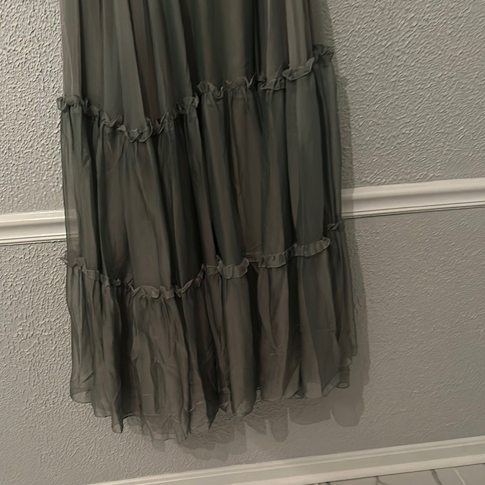 Mac Duggal Peasant Skirt V - Neck Dress, Long Sleeve Sage Gown New with Tags - Picture 10 of 15